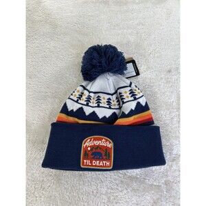 LOCALE OUTDOOR Adventure till Death Grizzly Pom Beanie Hat Navy Unisex One Size